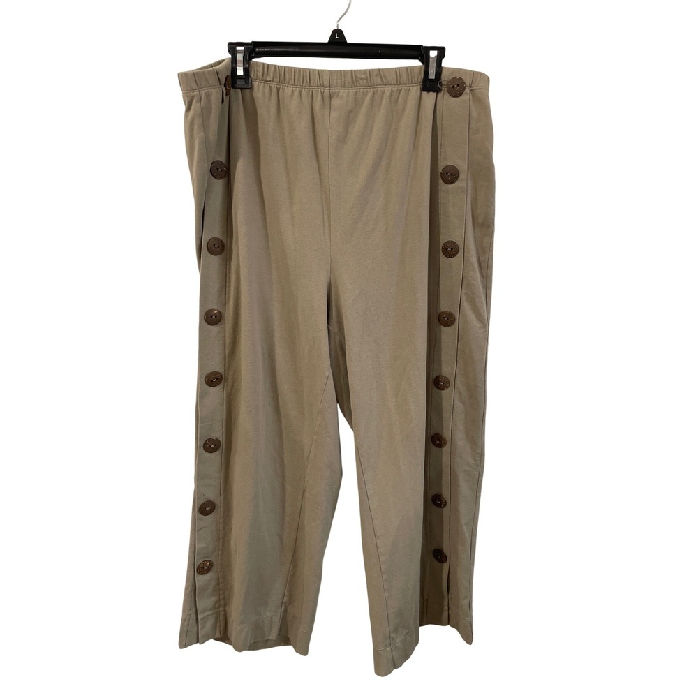 Soft Surroundings Newport Beach Side Button Cropped Wide Leg Pants Plus 1X Beige